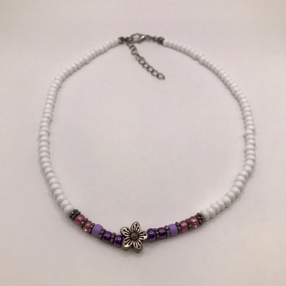 Vintage Handmade Girls Beaded Flower Choker Necklace - Picture 1 of 3